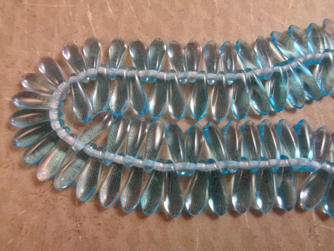 30 Pcs Light Blue Dagger Beads - Translucent Glass Beads - 10x4x3mm ...