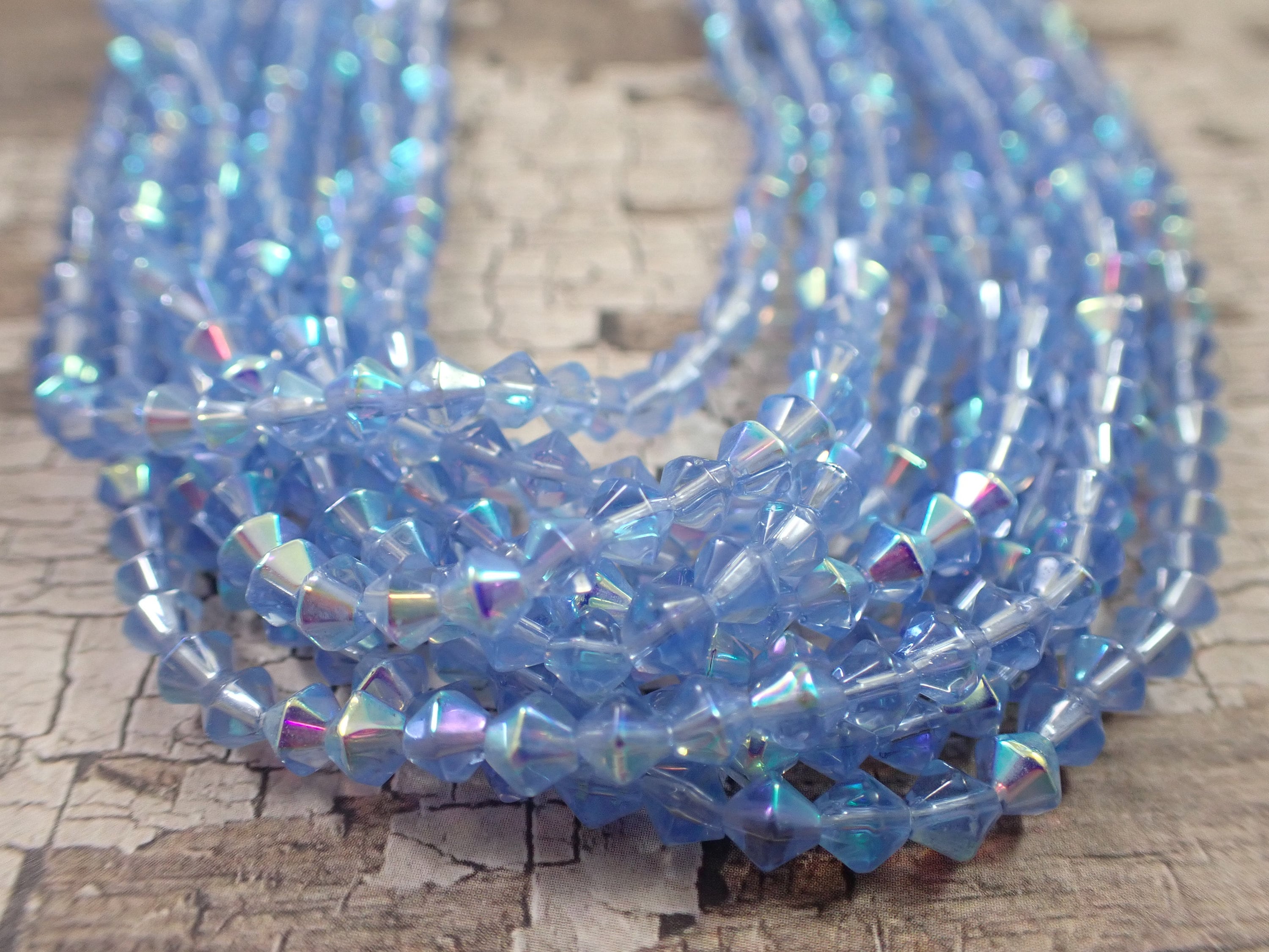 3 Strands Blue Glass #S5252 Small 4mm Smooth Finish 250 Pcs Light Blue Bicone Glass Beads Bicone Turquoise Beads Rainbow AB Finish