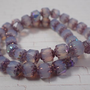20 Pcs Light Purple Cathedral Glass Beads - Czech Glass Bronze Purple Beads - 6mm Faceted Glass Beads - Translucent Purple Bronze #S7370