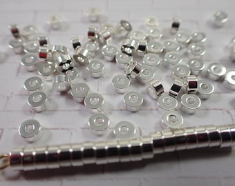 30 Pcs Vintage Silver Metal Spacer Beads - Shiny Bright Rondelles - Silver Metallic Spacers 4x2mm Small Heavy Metal Spacer Beads #S6540
