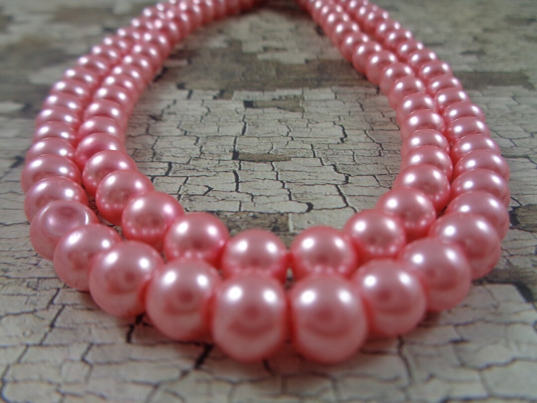 52 Pretty Pink Glass Pearl Beads 6mm Round Glass Pearls Light Pink