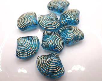 8 Pcs Large Sea Shell Glass Beads - Adorable Sky Blue Pressed Czech Glass Beads - Seashell 18x15mm #S8575