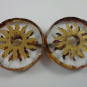 2 Clear Gold Sun Coin Shaped Beads Czech Glass Pressed Glass Beads 22x5mm Round Flat Thick Coin Beads Transparent Clear Gold Wash #S3887
