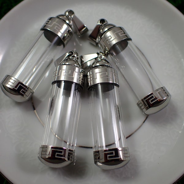 High Quality Fillable Glass Pendant - Stainless Steel Glass Cylinder - 1.5 Inch Long Pendant - Clear Strong Glass Tube - Screw Top #S7740