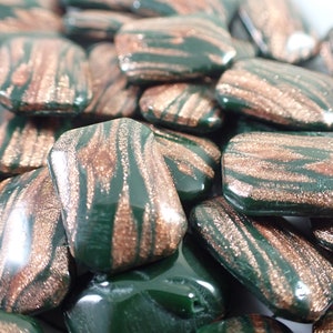 5 Pcs Vintage Glass Buttons - Rectangle Smooth Gold Glitter Glass Buttons - Vintage Green Gold Glitter Opaque Sparkly Glass #T2005 - Buttons