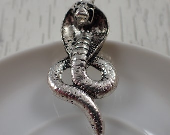 1 Piece Silver Pewter Metal Snake Pendant - Cobra Snake Charm - 44x20x11mm Bright Silver - Pewter Cobra Snake Bead - Large Pendant #S5403