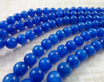 70 Pretty Bright Blue Round Agate Stone Beads 6mm Smooth Polished Blue Round Agate Opaque Bright Blue Smooth Round Beads Bold Blue #S3391