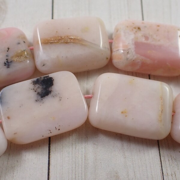 20 Pcs Natural Pink Opal Beads - Flat Rectangle Stone Beads - Pink Opal Crystal Stones - Smooth Finish Rectangle Beads - Pink Brown #S6080