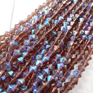 250 Pcs Light Brown Bicone Glass Beads - 4mm Translucent AB Rainbow Finish - Full Strands Brown Glass Beads - Small Brown Bicones #S5199
