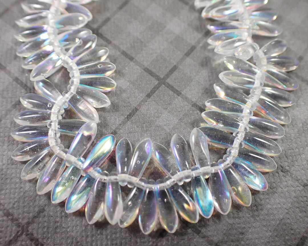 100 Pcs Clear Glass Dagger Beads - Translucent Rainbow AB Finish Glass ...