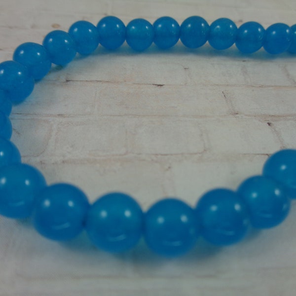 66 Bright Blue Agate Stone Beads 6mm Round Smooth Finish Blue Agate Stone Beads #S3760