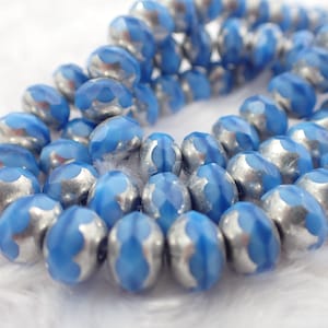 25 Pcs Czech Glass Fire Polished Beads - Cornflower Blue Silver - 8x5mm Faceted Glass Beads - Blue Silver Rondelle Faceted Glass Bead #S8272