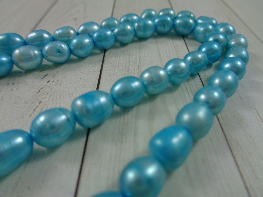 49 Gorgeous Aqua Blue Oval Shaped Lumpy Pearl Beads 7-8x6mm Light Blue ...