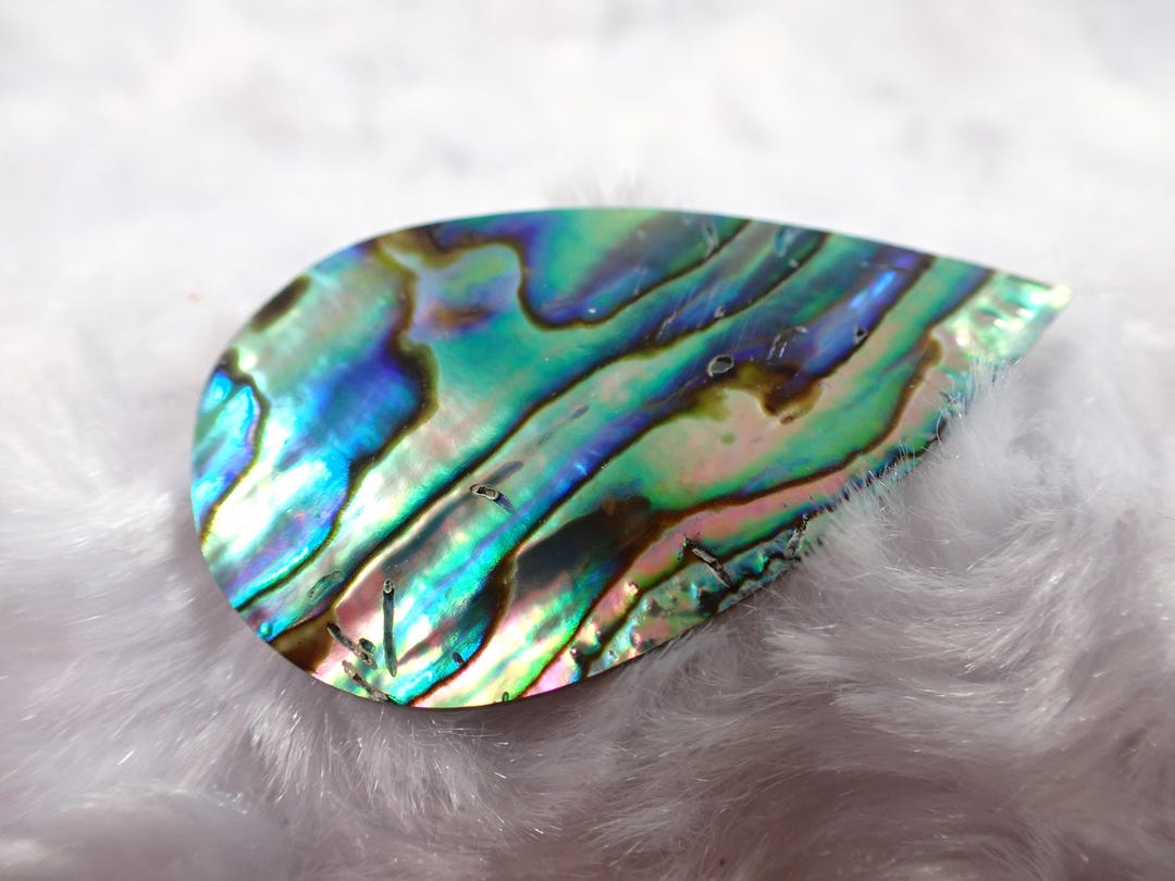 Pretty Abalone Shell Teardrop Cabochon - Shiny Green Blue Pink Cab - 1. ...