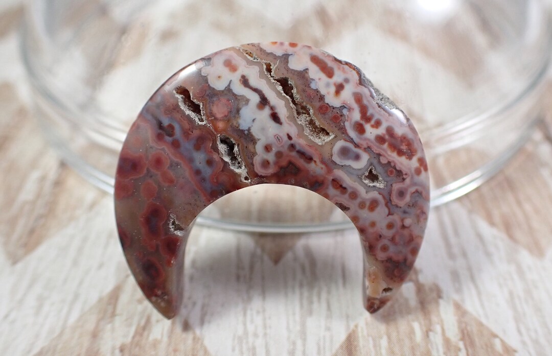 1 Piece Natural Ocean Jasper Moon Shaped Crystal Cabochon - Maroon Red ...