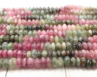 150 Pcs Natural Watermelon Tourmaline Crystal Beads - Smooth Rondelle Small Beads - 4x2mm Green Pink Purple Beads - Natural Crystals #S6558
