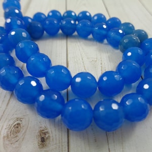 49 Beautiful Bright Blue Round Faceted Agate Beads 8mm Round Faceted Bright Blue Agate Stone Beads 8mm Round Blue Agate Stone Beads #S3876