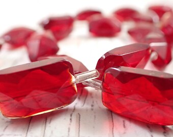 20 Pcs Red Faceted Glass Beads - Rectangle Transparent Bright Red - Faceted Flat Glass Beads - Fully Strand Red Glass Beads #S6517