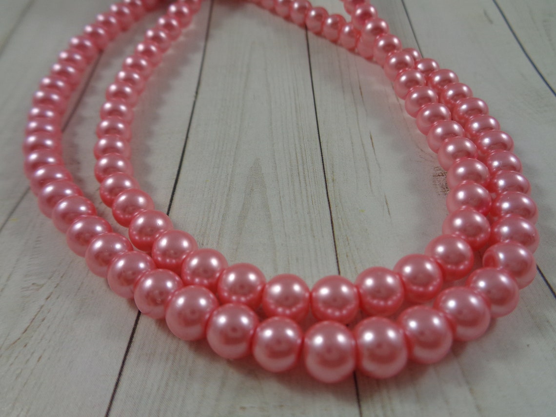 52 Pretty Pink Glass Pearl Beads 6mm Round Glass Pearls Light Etsy