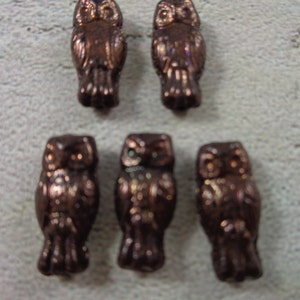 10 Tiny Metallic Light Brown Luster Glass Owl Shaped Beads 15x7mm Shiny Metallic Czech Glass Owl Shaped Animal Beads Small Owl Beads #S3978