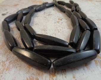 6 Long Black Faceted Tube Shaped Blackstone Beads 30x9mm Large Heavy Blackstone Beads Tube Shaped Smooth Finish Faceted Blackstone #S1605