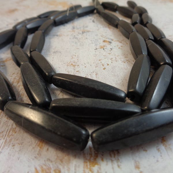 6 Long Black Faceted Tube Shaped Blackstone Beads 30x9mm Large Heavy Blackstone Beads Tube Shaped Smooth Finish Faceted Blackstone #S1605