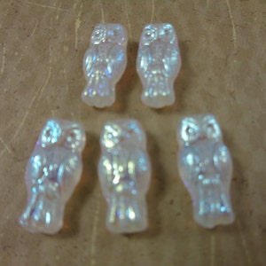 10 Tiny White Glass Owl Shaped Beads 15x7mm Crystal White AB Finish Shiny Czech Glass Owl Shaped Animal Beads White Small Owl Beads #S3999