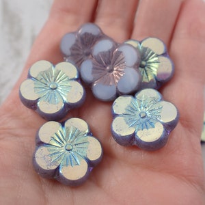 2 Pcs Pale Purple Bronze Hibiscus Flower Beads - Czech Glass Table Cut Beads - Large Purple Bronze AB Finish Flowers - Hibiscus Beads #S8147