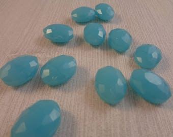 6pcs Green Blue & Amber Faceted Czech Glass Oval Beads 12x8mm GB808