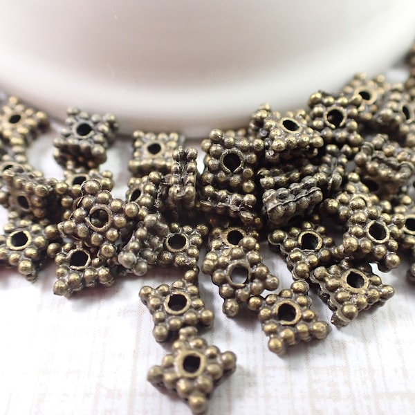 90 Pcs Brass Metal Spacer Beads - Square Shaped Small Spacers - 5x3mm Thin Square Spacer Beads - Brass Metal Consistent Shape Beads #S6386