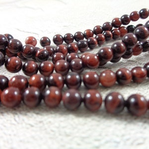 96 Pcs Natural Red Tiger Eye Beads - Small Round Dark Red Beads - 4mm Reddish Brown Shiny Beads - Full Strand Red Tiger Eye Jasper #S4645