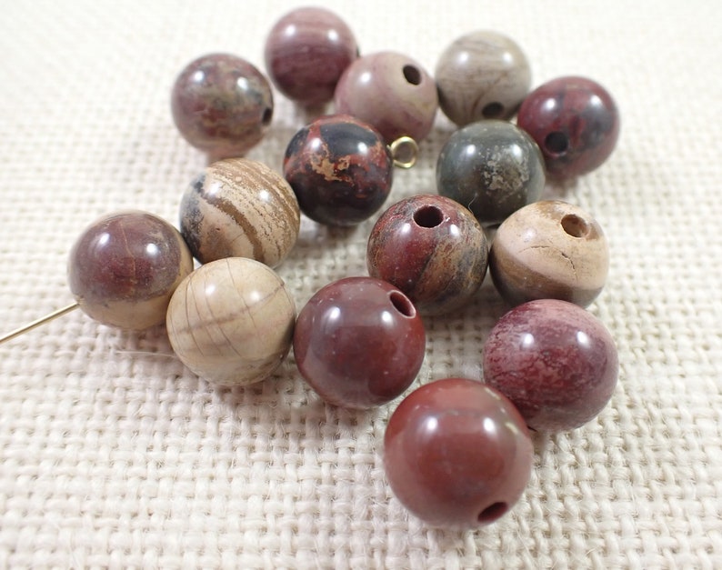 15 Pcs Natural Jasper Crystal Beads 12mm Round Smooth Finish Red Brown Tan Green Beads Jasper Round Beads Red Brown Tan Green S6831 image 6