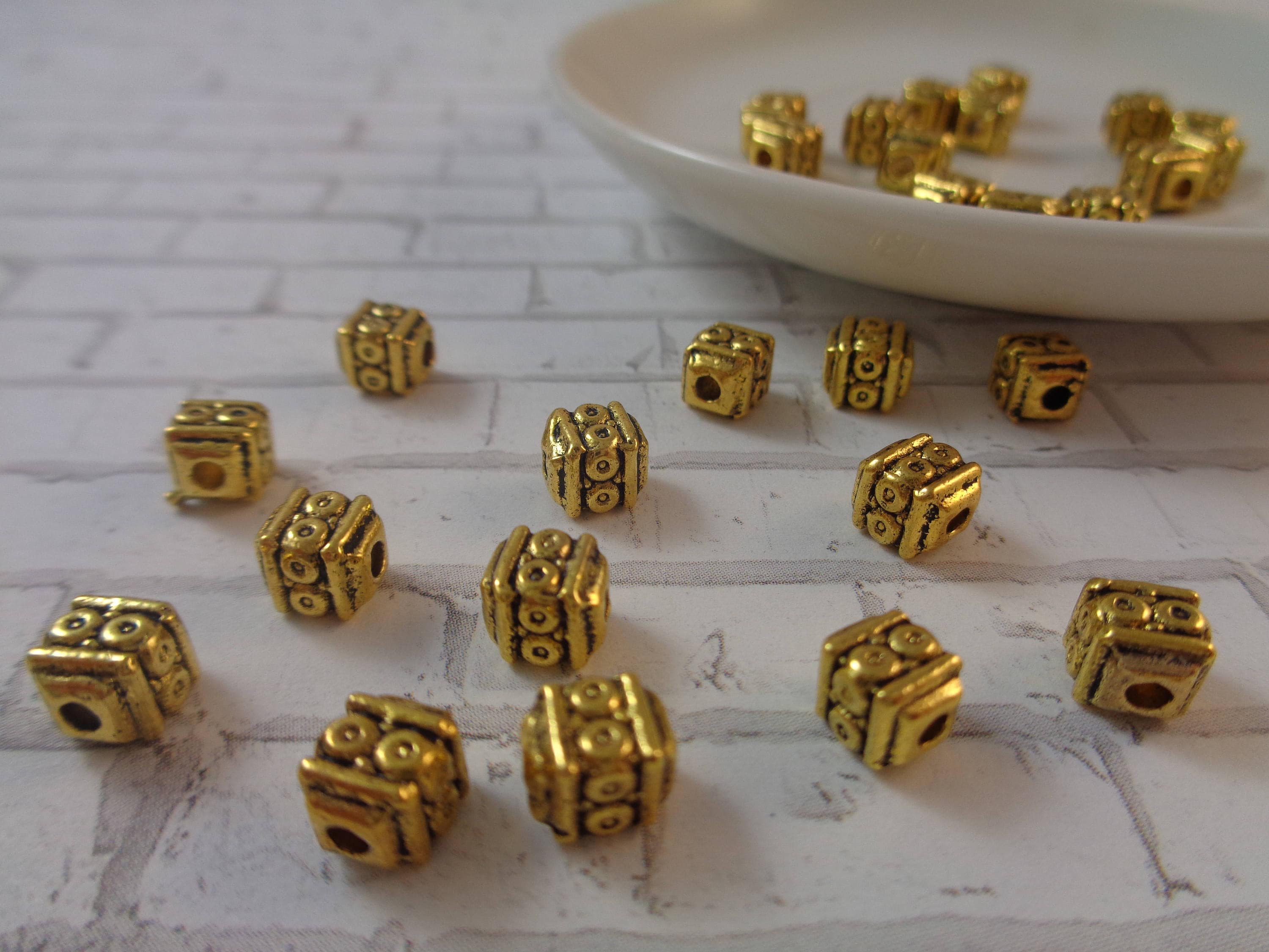 Shiny Gold 6mm square beads, bracelet beads heishi beads cube