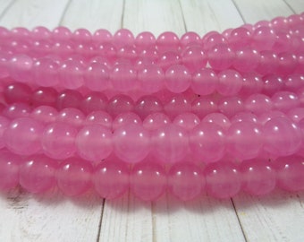 49 Pcs Vintage Japanese Pink Glass Beads - Round Smooth Finish - Opaque Pink Glass Beads - 8mm Smooth Round Glass Vintage Beads #S4843