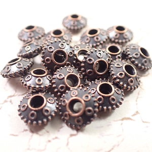 25 Pcs Copper Metal Spacer Beads - Rondelle Spaceship Large Hole Beads - 8x4mm Circle Design - Copper Metal Spacer Beads - Big Hole #S6347
