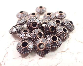 25 Pcs Copper Metal Spacer Beads - Rondelle Spaceship Large Hole Beads - 8x4mm Circle Design - Copper Metal Spacer Beads - Big Hole #S6347