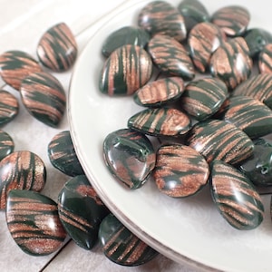 6 Pcs Vintage Glass Buttons - Teardrop Smooth Gold Glitter Glass Buttons - Vintage Green Gold Glitter Opaque Sparkly Glass #T2011 - Buttons