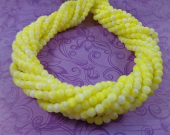 102 Pcs Yellow White Vintage Glass Beads - Small 3mm Round - Faceted Glass Beads - West Germany Vintage Beads - 11 Inch Strand #S4947