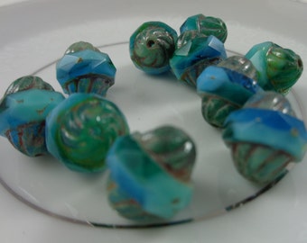 6 Bright Turquoise Blue Turbine Czech Glass Beads 11x10mm Saucer Bicone Shaped Bright Blue Glass Beads Turquoise Fire Polished Beads #S3853