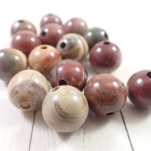 15 Pcs Natural Jasper Crystal Beads 12mm Round Smooth Finish Red Brown Tan Green Beads Jasper Round Beads Red Brown Tan Green S6831 image 2