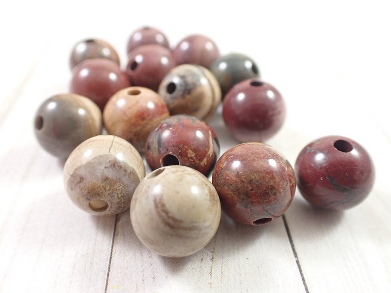 15 Pcs Natural Jasper Crystal Beads 12mm Round Smooth Finish Red Brown Tan Green Beads Jasper Round Beads Red Brown Tan Green S6831 image 2