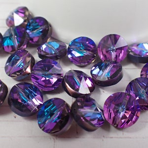 12 Pcs Vintage Austrian Crystal Beads - Heliotrope Purple Blue Crystals - Center Point Shiny Faceted Beads - Purple Blue Heliotrope #S7350