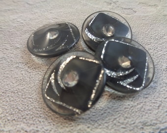 1 Round Black Silver Acrylic Buttons Sewing Black Silver Glitter Button Interesting Cool Pretty Unique Black Silver Rhinestone Button #T1498