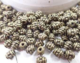 50 Pcs Brass Metal Spacer Beads - Barrel Shaped 6x4mm - Textured Metal Brass Beads - Small Tube Spacers Brass Metal Texture Metallic #S6413
