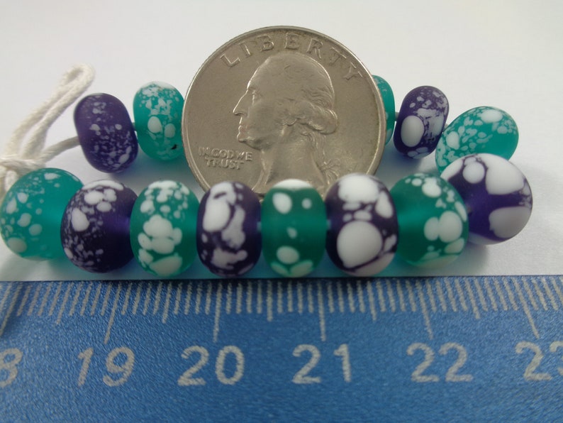 16 Pcs Navy Green Rondelle Beads Frosted Glass Beads Navy Blue Teal Green White Spots #T1798-LW 10x7mm Smooth Finish Beads