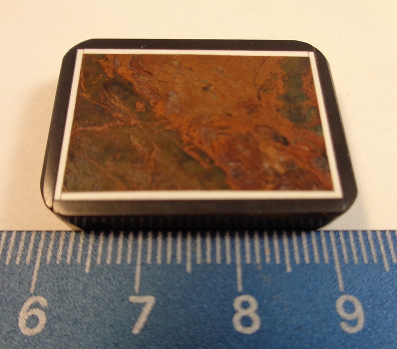 1 Pretty Long Brown Orange Black Rectangle Shaped Pendant Focal Bead 32x23x6mm Flat Rich Brown Framed Stone Pendant Black Background #S2538