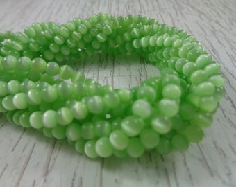 100 Pcs Bright Green Cat Eye Beads - Glass Smooth Shiny - 4mm Small Round Beads - Full Strand Light Green Cats Eye Beads - Small #S5161