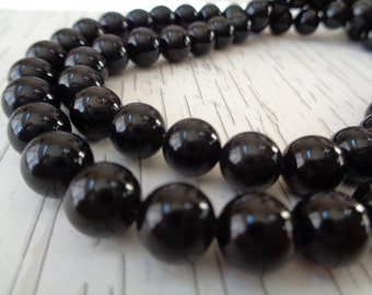 12 Small Round Black Onyx Beads 6mm Round Smooth Jet Black Stone Beads Smooth Round Black Onyx Shiny Black Uniform Round Stone Black #S1247