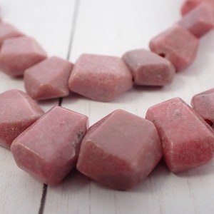 34 Pcs Natural Pink Rhodonite Crystal Beads - Geometric Shaped Beads - Flat Faceted Smooth Crystal Beads - Pink Rhodonite Crystals #S7282