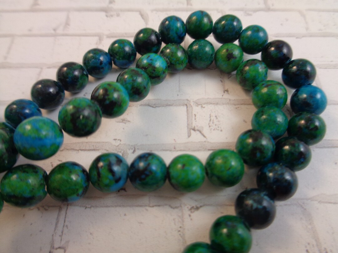 Perles rondes Azurite Chrysocolle 10mm sur fil (1) main image 0